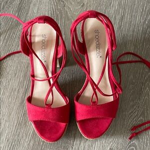 Shoe Dazzle Bold Red Lace-Up Sandals